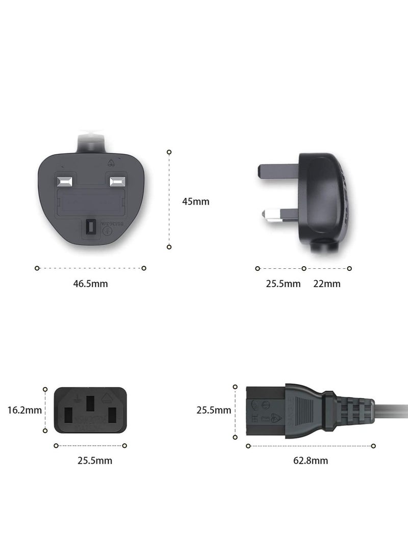 Generic - UK Plug Computer Power Cable 18AWG BS 1363 to C13 10A 250V Black Replacement AC Power Cord Kettle Lead UK Power Cord Power Supply Cable TV Monitor Power Cable - Image 1