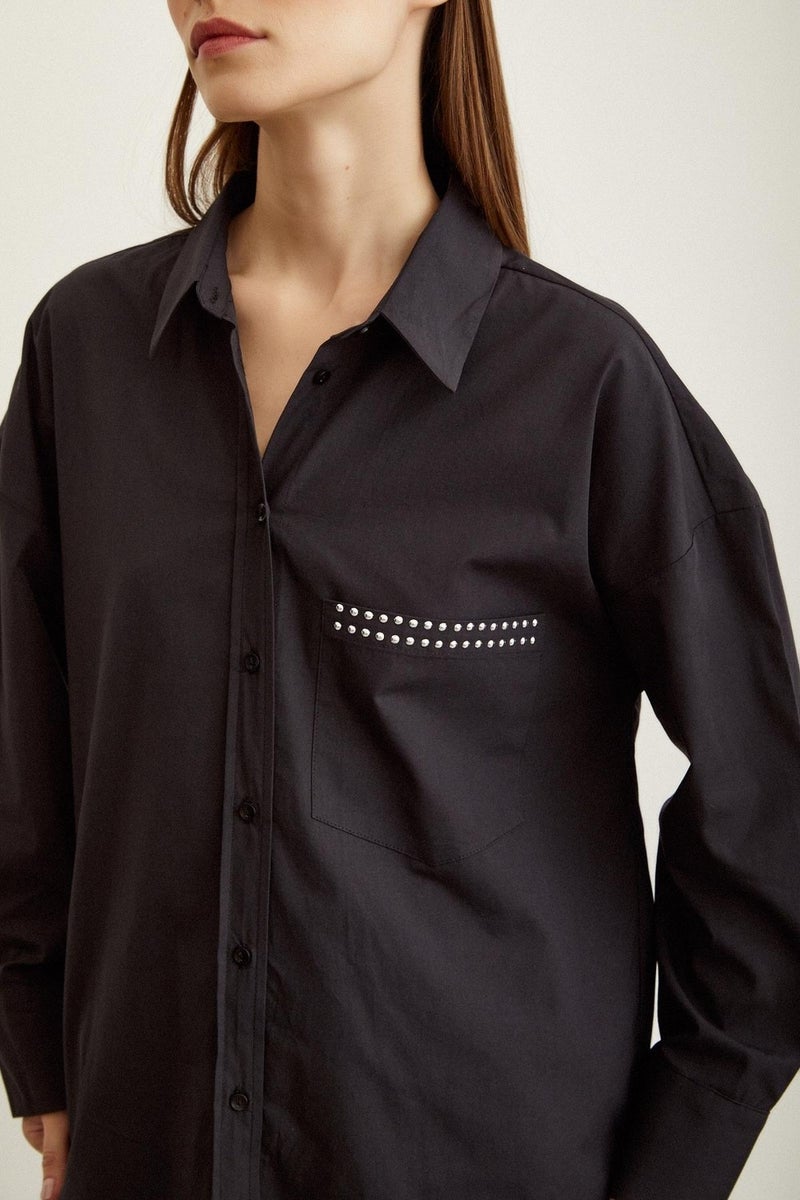Never More Stone Detailed Poplin Shirt - Image 2