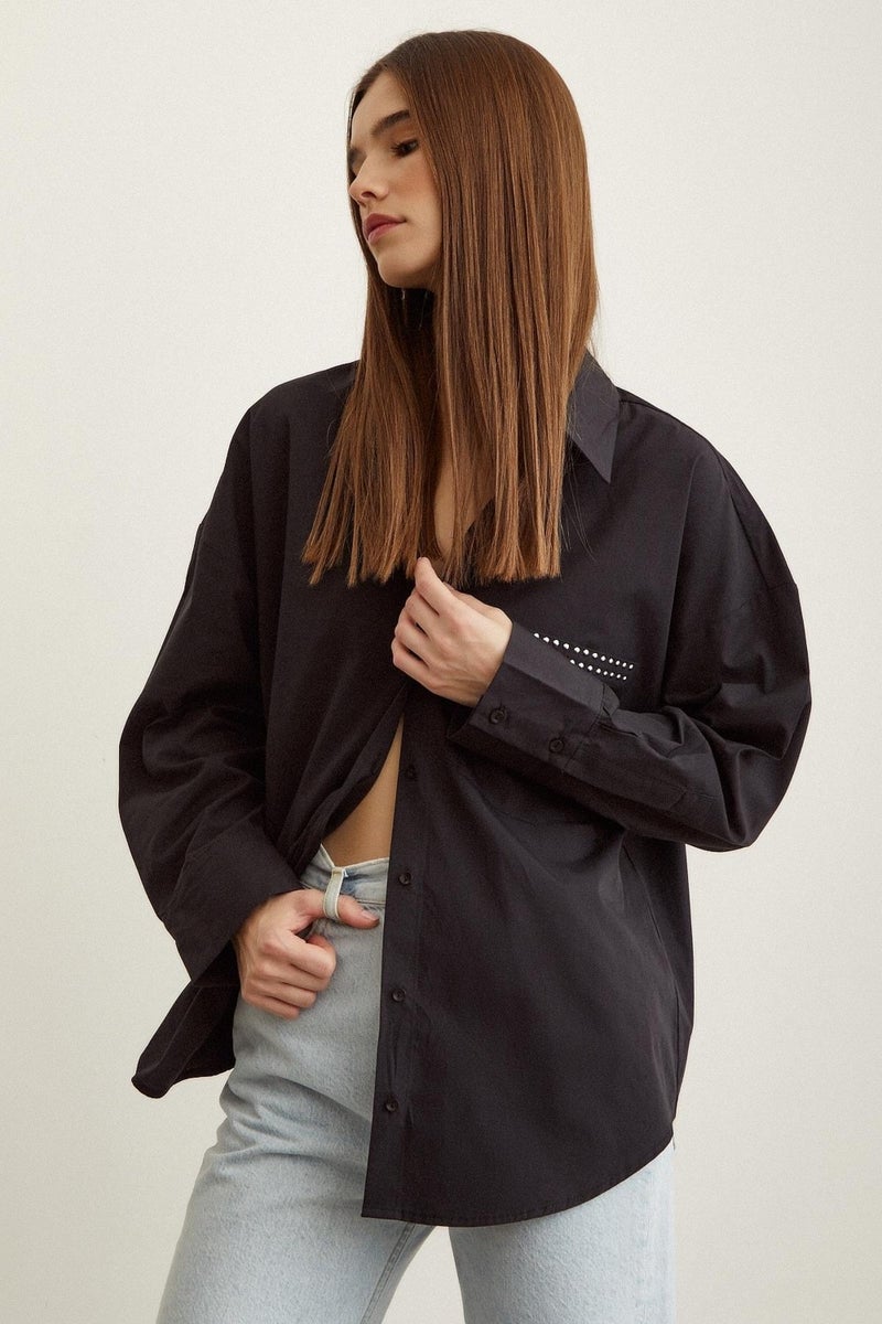 Never More Stone Detailed Poplin Shirt - Image 4