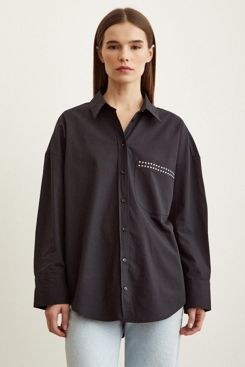 Never More Stone Detailed Poplin Shirt - Image 5