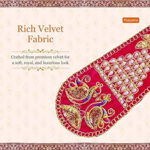 PUNYATVA Ganpati Shela with Moti Design (Pink), Khes, Patka, Uparna Vastra for Gauri Ganpati, Ganesh Chaturthi, Varalakshmi Vratam, Navratri, Durga Puja, Decoration Accessories for Idols, God Dress - Image 3