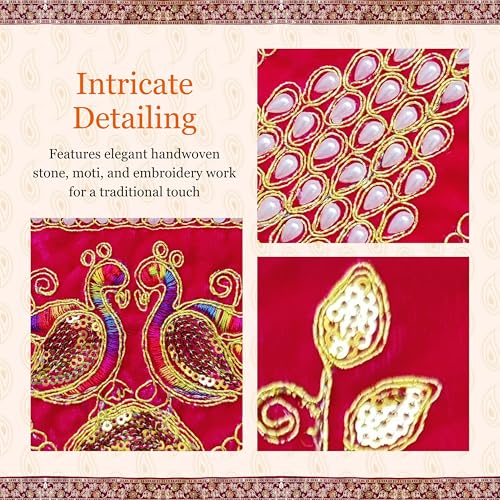 PUNYATVA Ganpati Shela with Moti Design (Pink), Khes, Patka, Uparna Vastra for Gauri Ganpati, Ganesh Chaturthi, Varalakshmi Vratam, Navratri, Durga Puja, Decoration Accessories for Idols, God Dress - Image 2