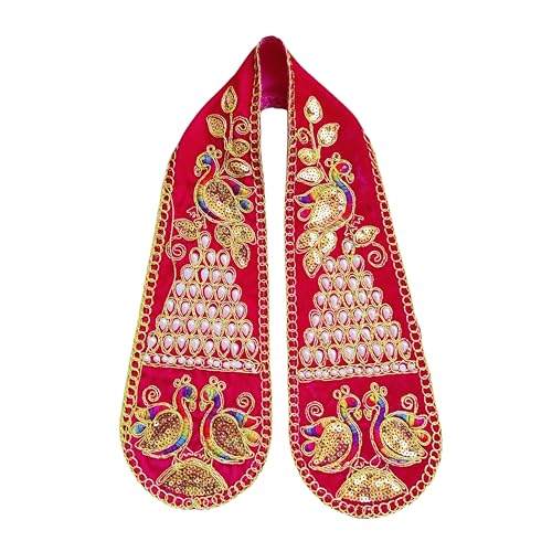 PUNYATVA Ganpati Shela with Moti Design (Pink), Khes, Patka, Uparna Vastra for Gauri Ganpati, Ganesh Chaturthi, Varalakshmi Vratam, Navratri, Durga Puja, Decoration Accessories for Idols, God Dress - Image 1