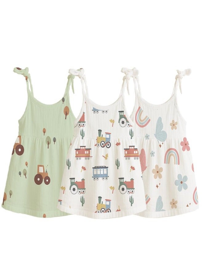 Mookoo Muslin Frock Knot Baby Girl Dress | Frock for New Born Girl | Soft Cotton Frock | New Born Baby Clothes|PO3|0-3(Tractor,Train,Butterfly) - Image 1
