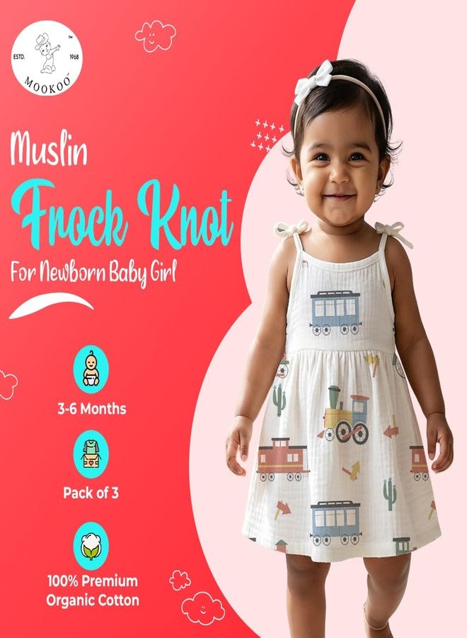 Mookoo Muslin Frock Knot Baby Girl Dress | Frock for New Born Girl | Soft Cotton Frock | New Born Baby Clothes|PO3|0-3(Tractor,Train,Butterfly) - Image 5