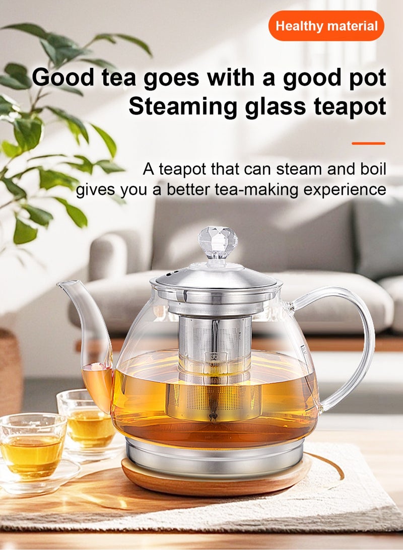 GGOOT 1200MLInduction Cooker Special Glass Teapot, Heat Resistant Borosilicate Glass Teapot With Stainless Steel Inner Filter,tea Kettle Stovetop Clear Glass Flower Teapot - Image 1