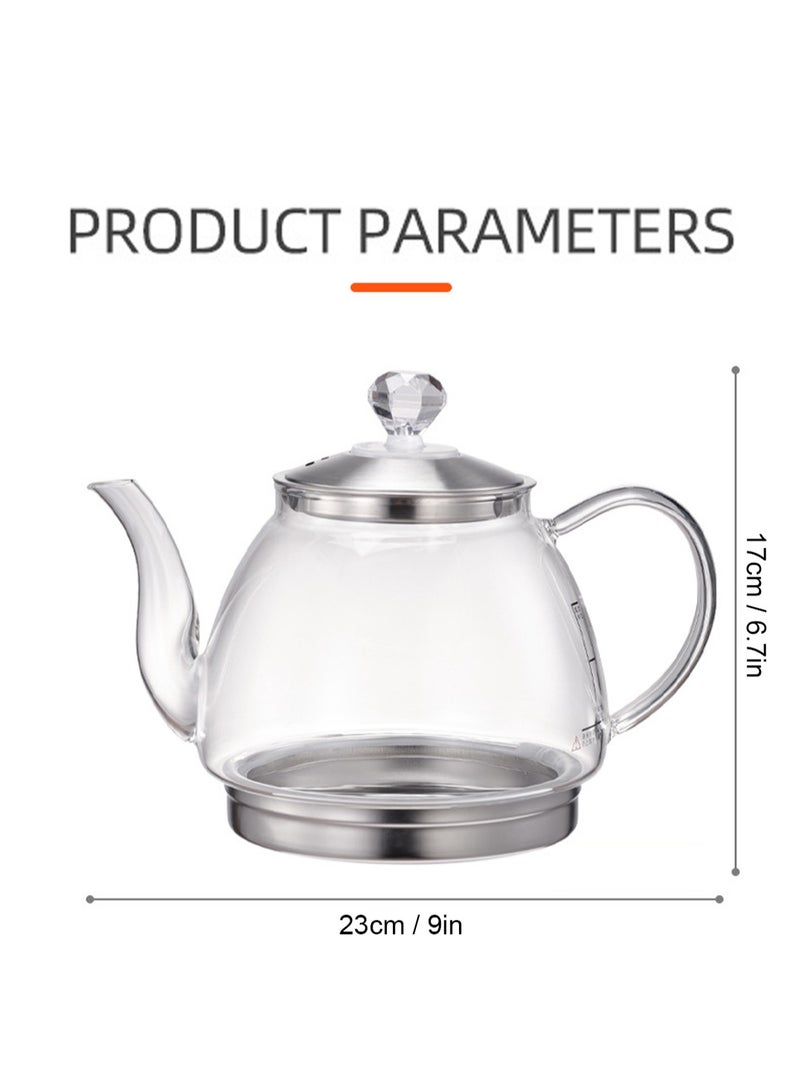 GGOOT 1200MLInduction Cooker Special Glass Teapot, Heat Resistant Borosilicate Glass Teapot With Stainless Steel Inner Filter,tea Kettle Stovetop Clear Glass Flower Teapot - Image 3