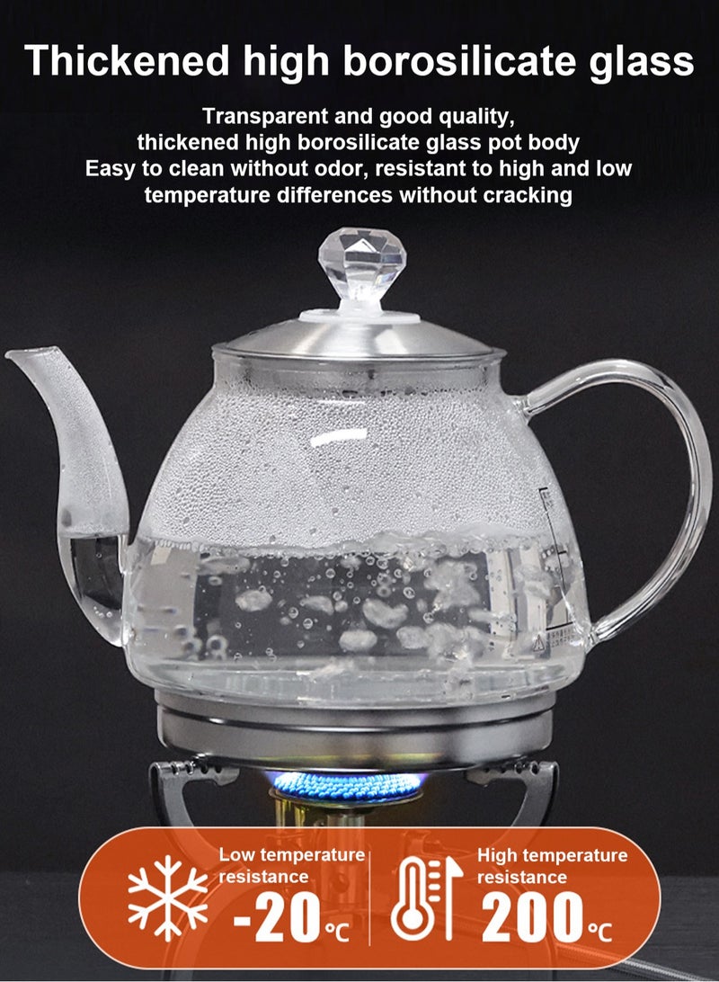 GGOOT 1200MLInduction Cooker Special Glass Teapot, Heat Resistant Borosilicate Glass Teapot With Stainless Steel Inner Filter,tea Kettle Stovetop Clear Glass Flower Teapot - Image 4