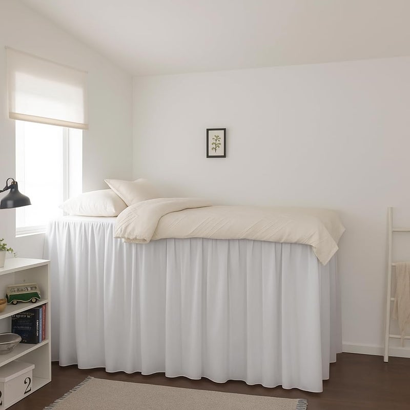 Krishna Dorm Bed Skirt 100 Microfiber College Bed Skirt Ruffle with Split Corners Twin XL 36 Inch Drop White