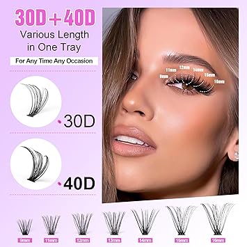 Pawotence Eyelash Extension Kit Cluster Lashes Individual Clusters 916mm Lash Bond Seal Tweezers for Self Use 280pcs Individual Eyelashes 30D40D KIT - Image 3