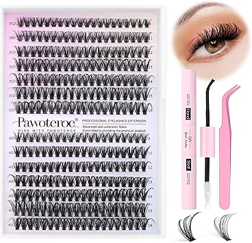 Pawotence Eyelash Extension Kit Cluster Lashes Individual Clusters 916mm Lash Bond Seal Tweezers for Self Use 280pcs Individual Eyelashes 30D40D KIT - Image 1