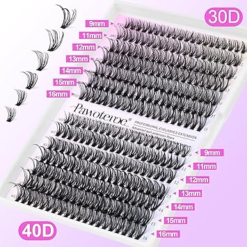 Pawotence Eyelash Extension Kit Cluster Lashes Individual Clusters 916mm Lash Bond Seal Tweezers for Self Use 280pcs Individual Eyelashes 30D40D KIT - Image 2