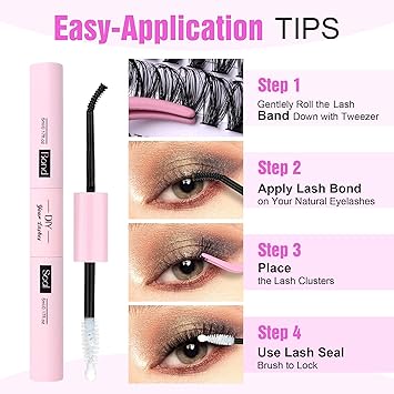 Pawotence Eyelash Extension Kit Cluster Lashes Individual Clusters 916mm Lash Bond Seal Tweezers for Self Use 280pcs Individual Eyelashes 30D40D KIT - Image 5