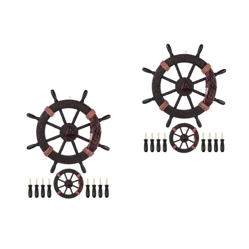 2pcs Mediterranean Boat Steering Wheel Wood Wall Hanging Ornament Nautical Wall Decor - Image 1