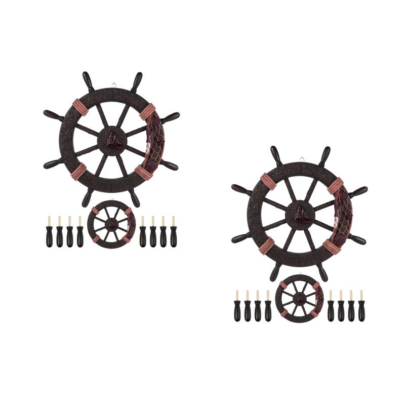 2pcs Mediterranean Boat Steering Wheel Wood Wall Hanging Ornament Nautical Wall Decor - Image 2