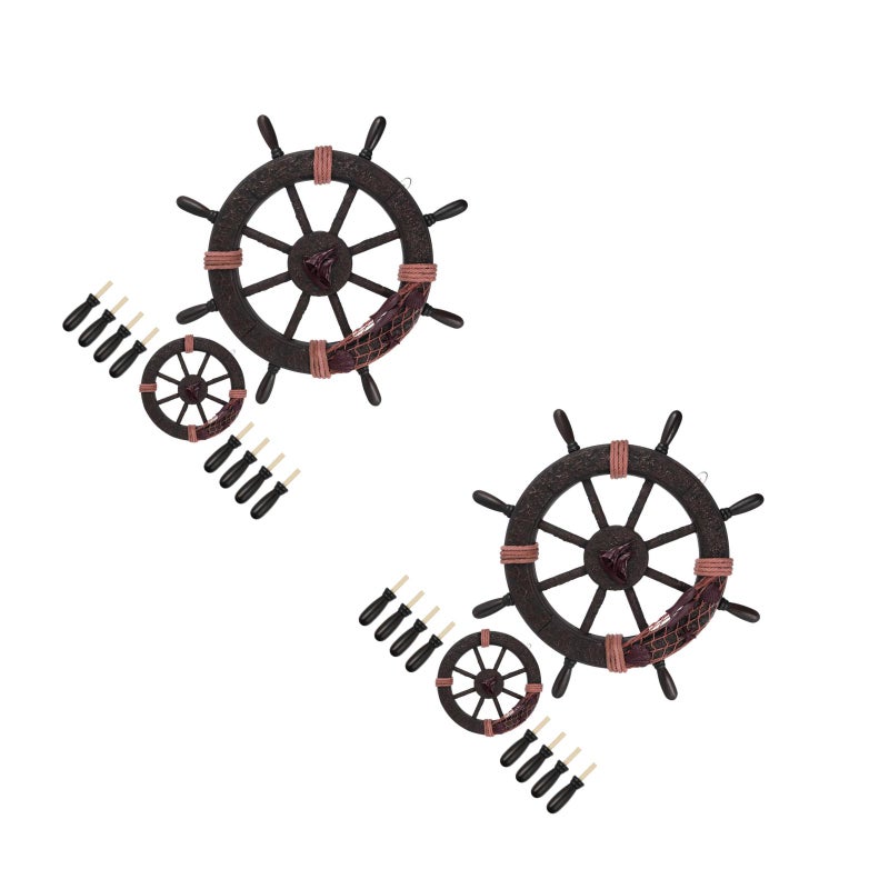 2pcs Mediterranean Boat Steering Wheel Wood Wall Hanging Ornament Nautical Wall Decor - Image 5