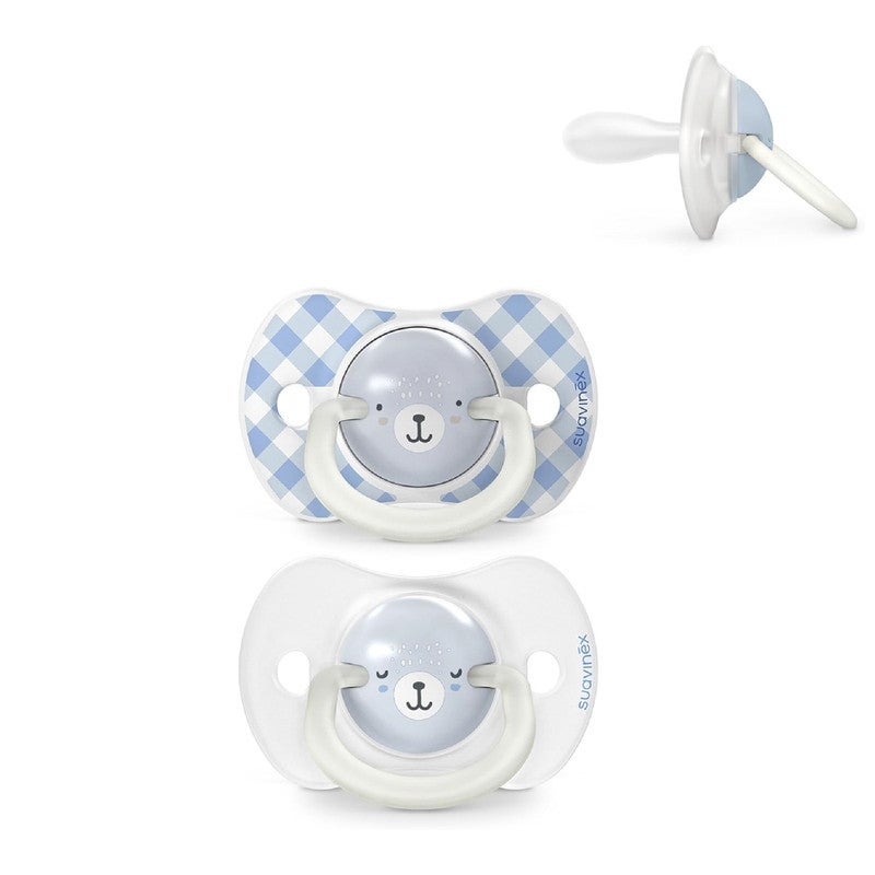 SUAVINEX سوافينيكس، عبوة من 2 مصاصة للأطفال من 6 إلى 18 شهرًا، بحلمة سيليكونية فسيولوجية SX Pro متناسقة، مسطحة ومرنة، تحترم التطور الفموي، وايلد&فري أزرق - Image 1