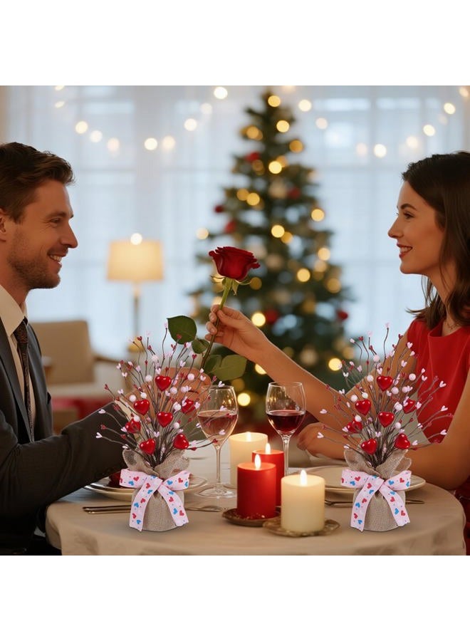 Dr.DuDu 2 Pack 14 Inch Valentine Tree with Pink & Red Heart, Valentine's Day Table Decorations for Home, Artificial Trees Mantel, Tabletop Centerpiece Décor - Image 4