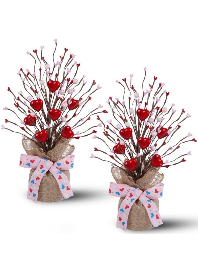 Dr.DuDu 2 Pack 14 Inch Valentine Tree with Pink & Red Heart, Valentine's Day Table Decorations for Home, Artificial Trees Mantel, Tabletop Centerpiece Décor - Image 1