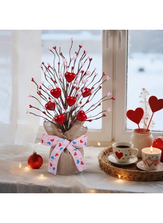 Dr.DuDu 2 Pack 14 Inch Valentine Tree with Pink & Red Heart, Valentine's Day Table Decorations for Home, Artificial Trees Mantel, Tabletop Centerpiece Décor - Image 5