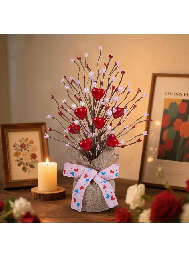 Dr.DuDu 2 Pack 14 Inch Valentine Tree with Pink & Red Heart, Valentine's Day Table Decorations for Home, Artificial Trees Mantel, Tabletop Centerpiece Décor - Image 2