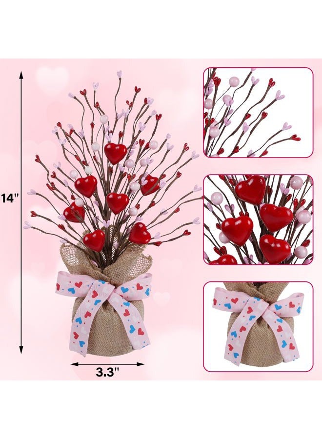 Dr.DuDu 2 Pack 14 Inch Valentine Tree with Pink & Red Heart, Valentine's Day Table Decorations for Home, Artificial Trees Mantel, Tabletop Centerpiece Décor - Image 3