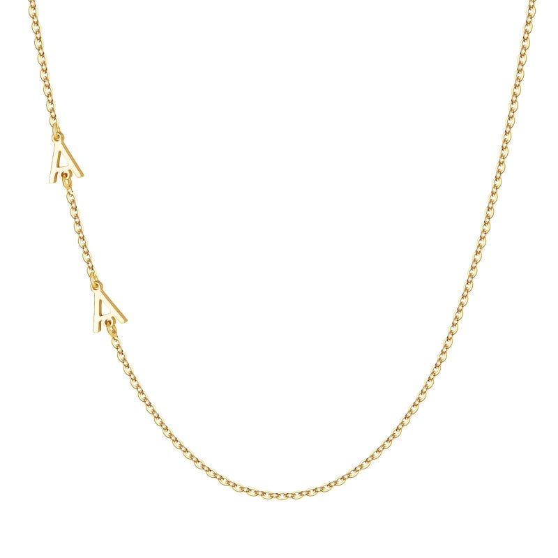 M MOOHAM Sideways Initial Necklaces for Women Gifts - 14K Gold Plated Dainty Letter A Sideways Gold 2 Initial Necklace Personalized Jewelry Birthday Gifts for Women Wife Mom - Image 1