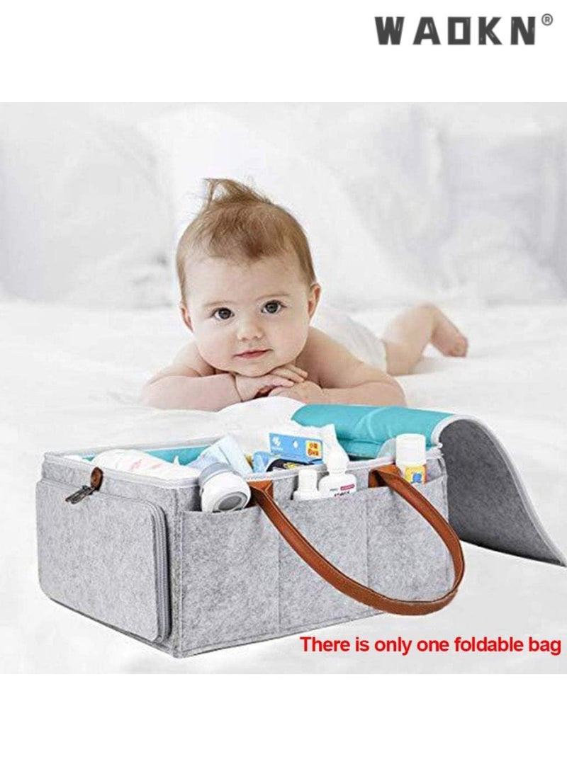WAOKN - Large Capacity Baby Diaper Storage Basket with Zipper Cover and Leather Handle, Convenient Wet Wipes Stacking Bin, Baby Care Essentials, Create a Perfect Parenting Environment - Image 1