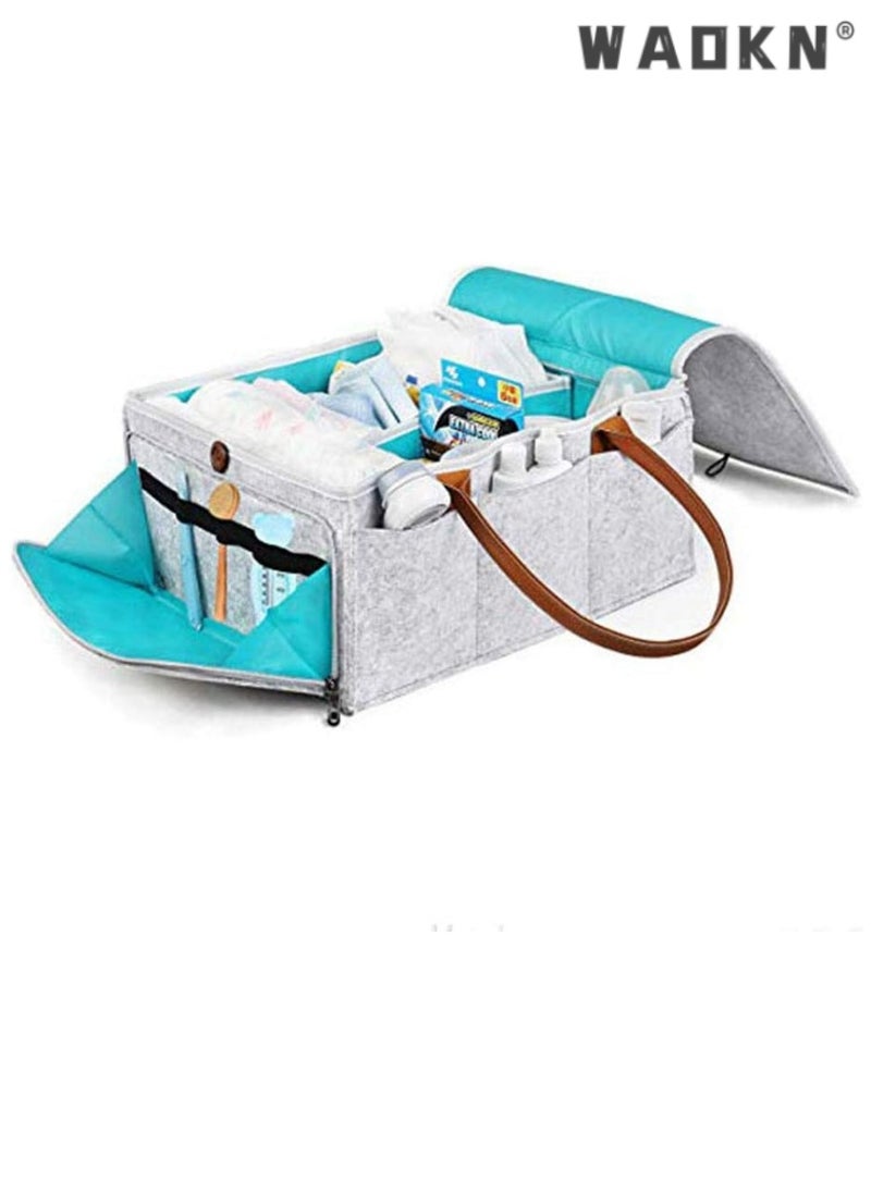 WAOKN - Large Capacity Baby Diaper Storage Basket with Zipper Cover and Leather Handle, Convenient Wet Wipes Stacking Bin, Baby Care Essentials, Create a Perfect Parenting Environment - Image 1