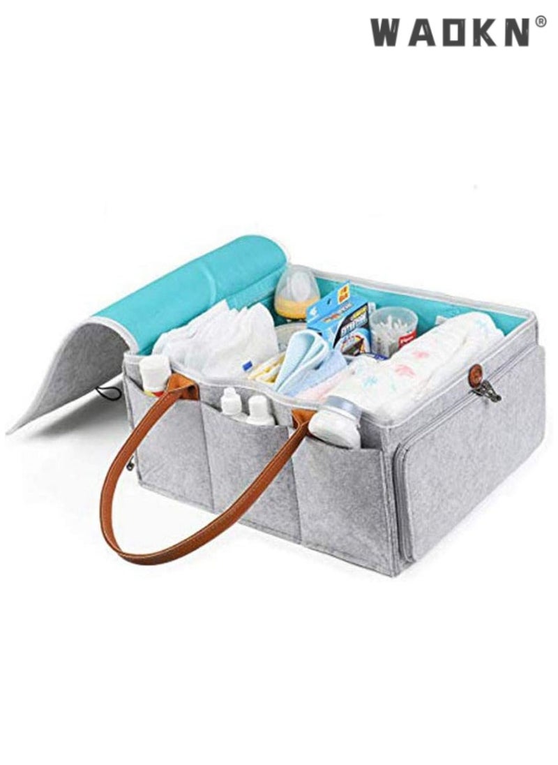 WAOKN - Large Capacity Baby Diaper Storage Basket with Zipper Cover and Leather Handle, Convenient Wet Wipes Stacking Bin, Baby Care Essentials, Create a Perfect Parenting Environment - Image 1