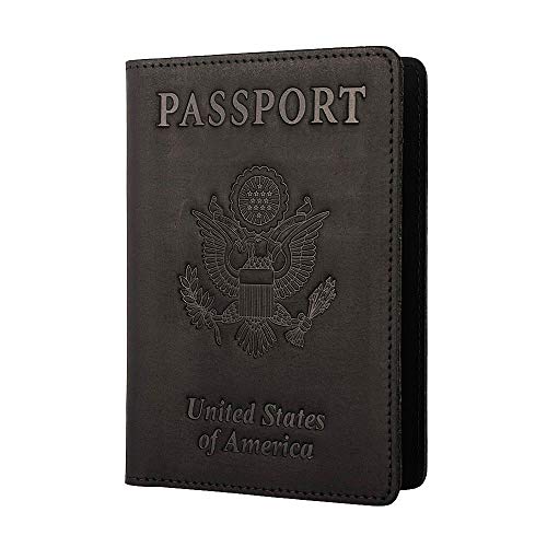 AGBIADD Genuine Leather Passport Holder Travel Wallet RFID Passport Cover Case for Women Men Black - Image 1