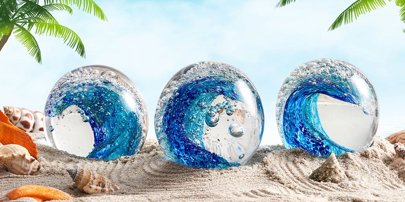 EUSTUMA Hand Blown Glass Figurines Ball Ocean Waves,Paperweight Glass Ball,Home Decor Collectible,Aquarium Decor,Office Decor Ocean Lovers (Ocean Waves) - Image 5