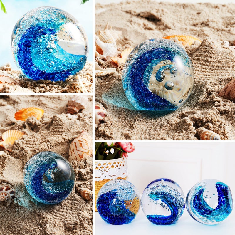 EUSTUMA Hand Blown Glass Figurines Ball Ocean Waves,Paperweight Glass Ball,Home Decor Collectible,Aquarium Decor,Office Decor Ocean Lovers (Ocean Waves) - Image 4