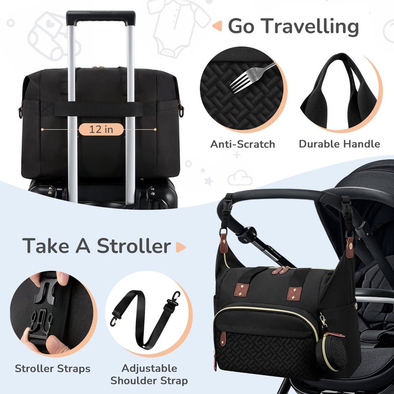 Tenot Diaper Bag Tote, Baby Bag Travel Diaper Tote Bag with Pacifier Case, Cute Maternity Hospital Baby Stylish Diaper Tote for Mom Dad Black - Image 5