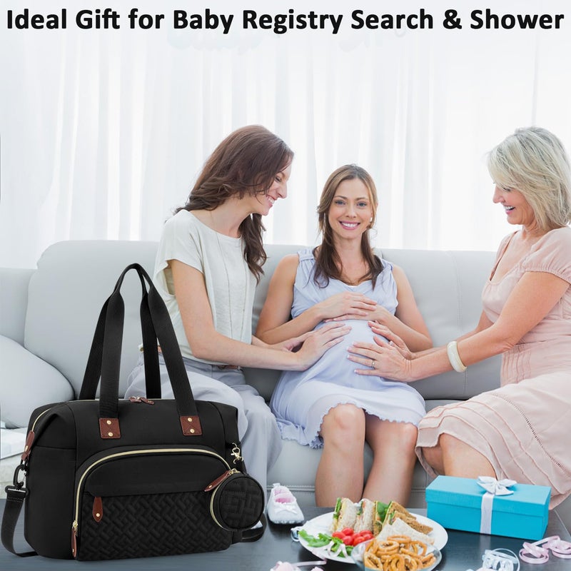 Tenot Diaper Bag Tote, Baby Bag Travel Diaper Tote Bag with Pacifier Case, Cute Maternity Hospital Baby Stylish Diaper Tote for Mom Dad Black - Image 4