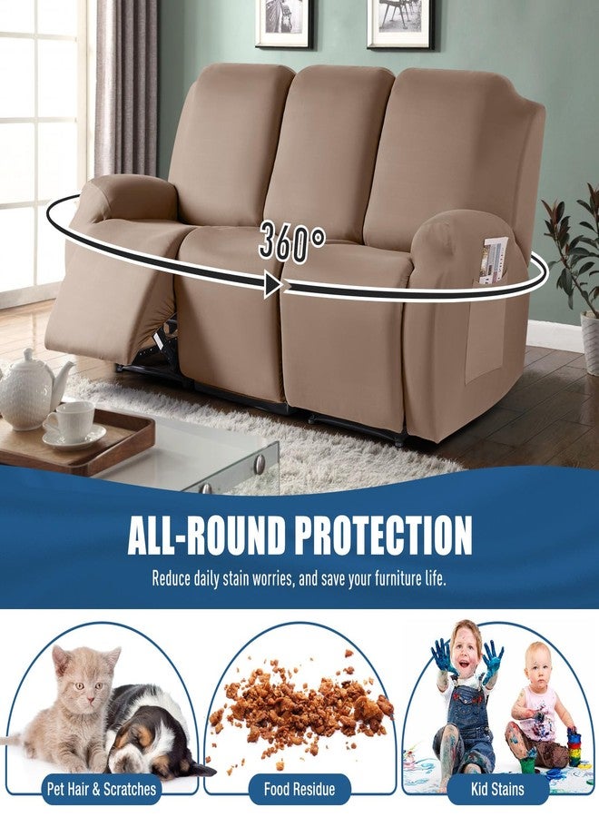 TAOCOCO Recliner Sofa Slipcover, 3 Pieces Polyester Fabric Stretch Sofa Covers for 3 Seat Reclining Couch, Soft Washable Furniture Protector with Pockets (3 Seat, Khaki) - Image 4
