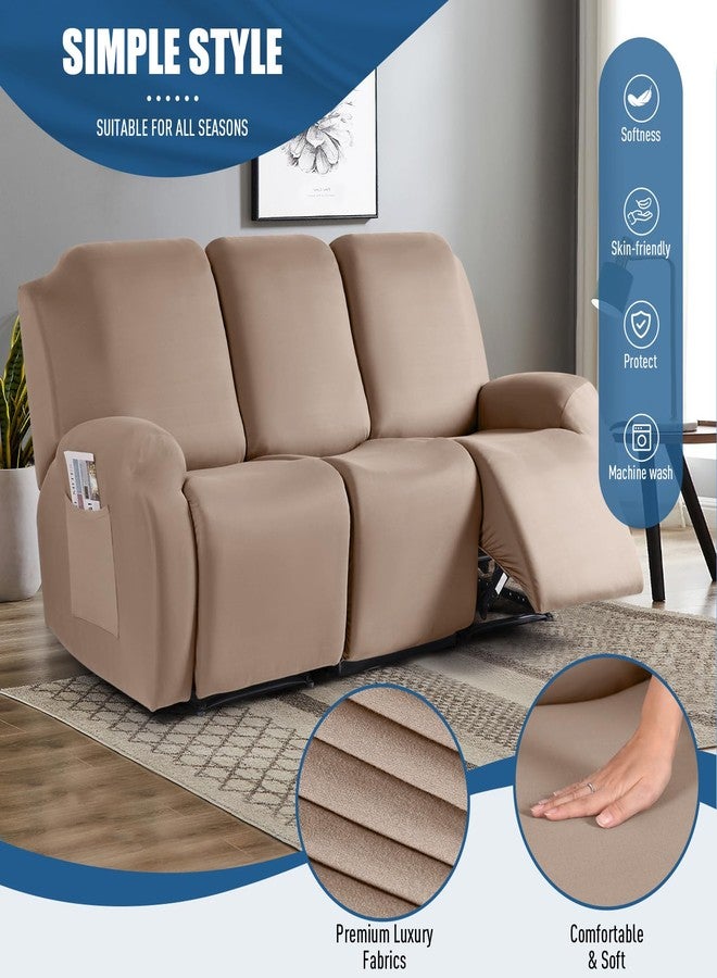 TAOCOCO Recliner Sofa Slipcover, 3 Pieces Polyester Fabric Stretch Sofa Covers for 3 Seat Reclining Couch, Soft Washable Furniture Protector with Pockets (3 Seat, Khaki) - Image 3