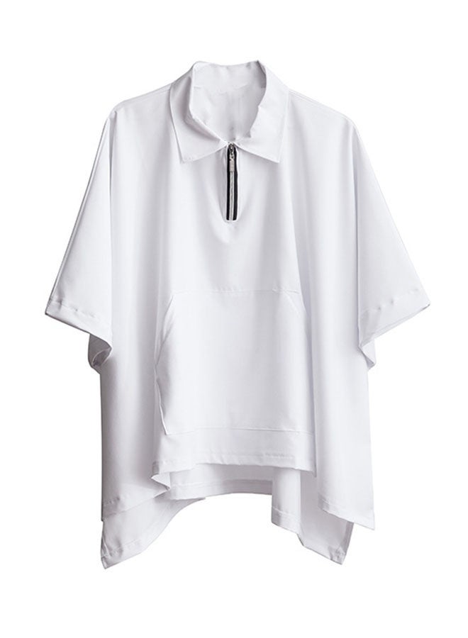 Men's ultra-loose lapel short-sleeved T-shirt-white - Image 1