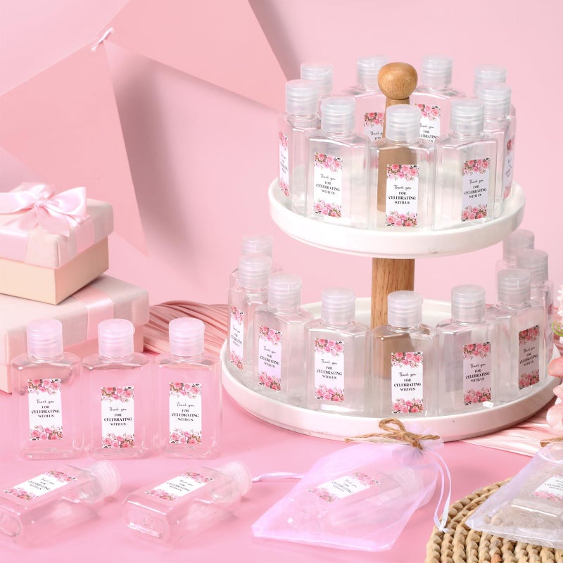 Tiangrid 50 Sets Mini Hand Sanitizer Bottles Bulk 2oz Empty Christmas Hand Sanitizer Travel Size Wedding Favors for Guests with Organza Bags Thank You Tags for Woman Employees(Flower,Pink) - Image 4