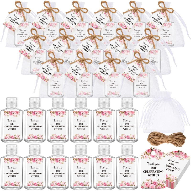 Tiangrid 50 Sets Mini Hand Sanitizer Bottles Bulk 2oz Empty Christmas Hand Sanitizer Travel Size Wedding Favors for Guests with Organza Bags Thank You Tags for Woman Employees(Flower,Pink) - Image 1