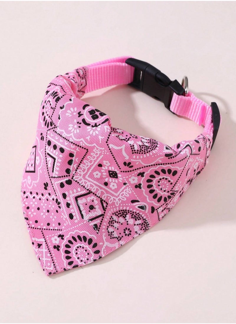 Generic Cute dog and cat collar with paisley design scarf in pink, adjustable and made of durable fabric to ensure comfort for your pet. Size (cm22-40) Medium  - Image 1