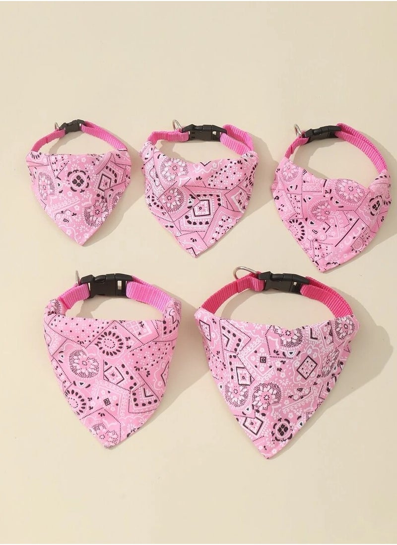 Generic Cute dog and cat collar with paisley design scarf in pink, adjustable and made of durable fabric to ensure comfort for your pet. Size (cm22-40) Medium  - Image 3
