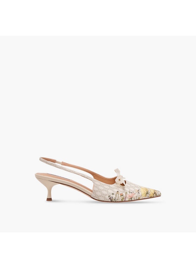 ELLE Women's Monogram Print Slingback Shoes with Kitten Heels - Image 1