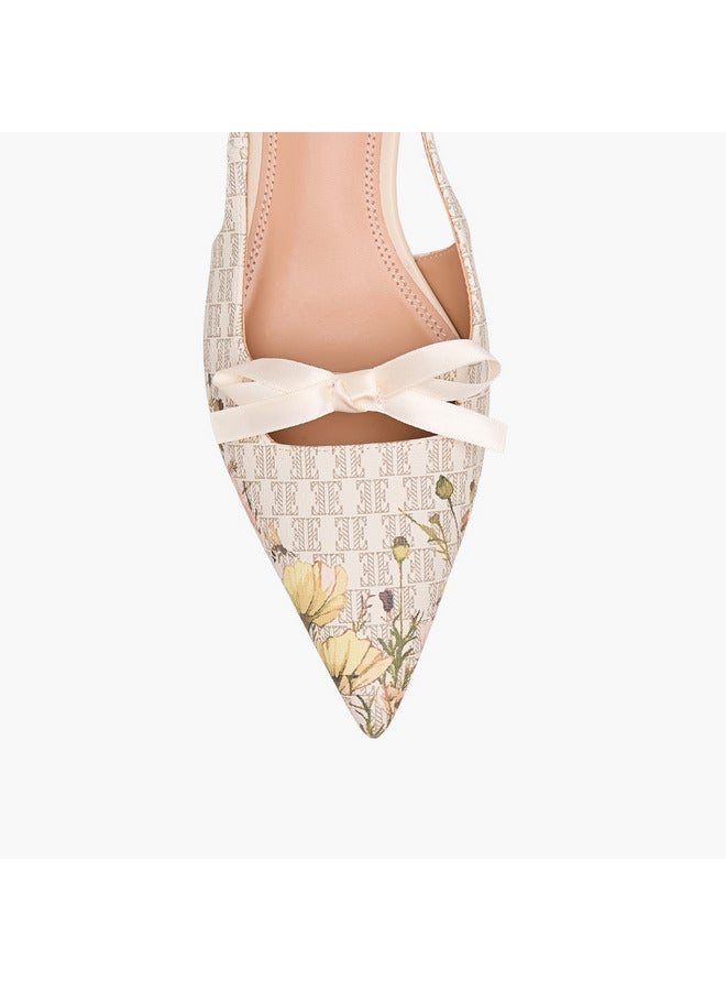 ELLE Women's Monogram Print Slingback Shoes with Kitten Heels - Image 4