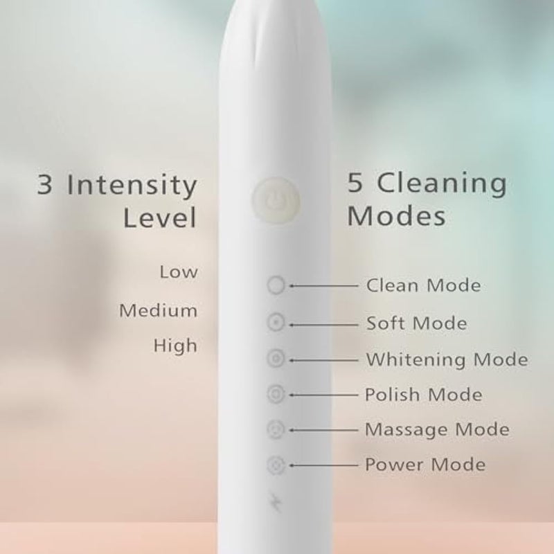 X-3 Sonic Electric Toothbrush, IPX7 Waterproof, Powerful Rechargeable with Replaceable Heads, 6 Cleaning Modes, Advanced Gum Care & Plaque Removal- White - Image 5