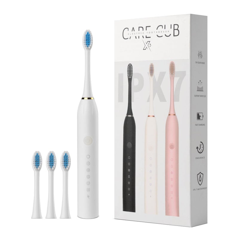 X-3 Sonic Electric Toothbrush, IPX7 Waterproof, Powerful Rechargeable with Replaceable Heads, 6 Cleaning Modes, Advanced Gum Care & Plaque Removal- White - Image 1