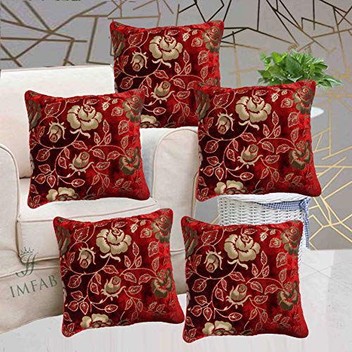 IM FAB® Velvet Rose Maroon Cushion Cover Set of 5 Pcs(16x16 inchs or 40x40 cm) - Image 1