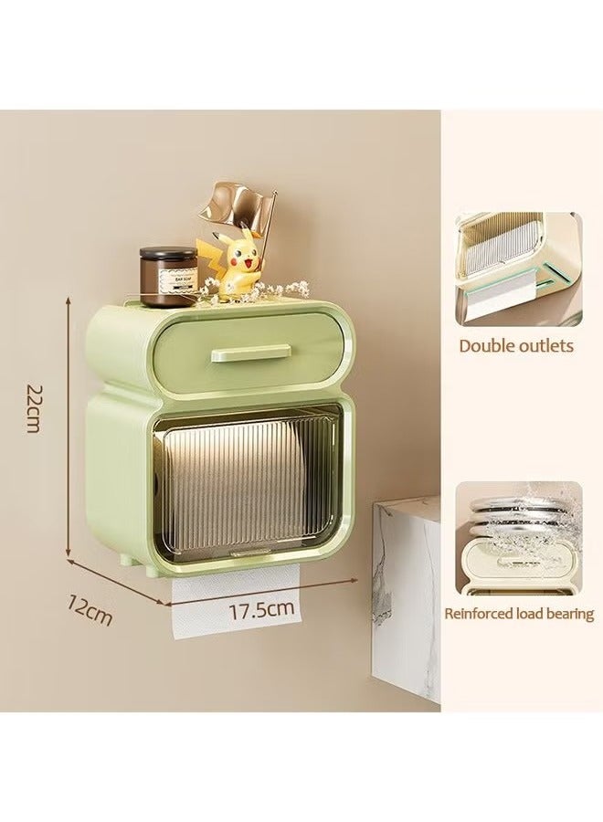 Beauenty Wall Mounted Clear Tissue Box Holder Wall Mounted for Bathrooms Double-deck Large Capacity Plastic Decorative Tissue Box with Drawer for Home Decor Transparent - Image 1