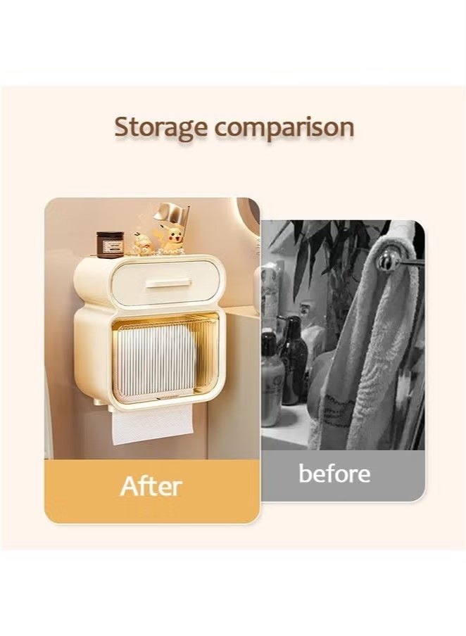 Beauenty Wall Mounted Clear Tissue Box Holder Wall Mounted for Bathrooms Double-deck Large Capacity Plastic Decorative Tissue Box with Drawer for Home Decor Transparent - Image 4