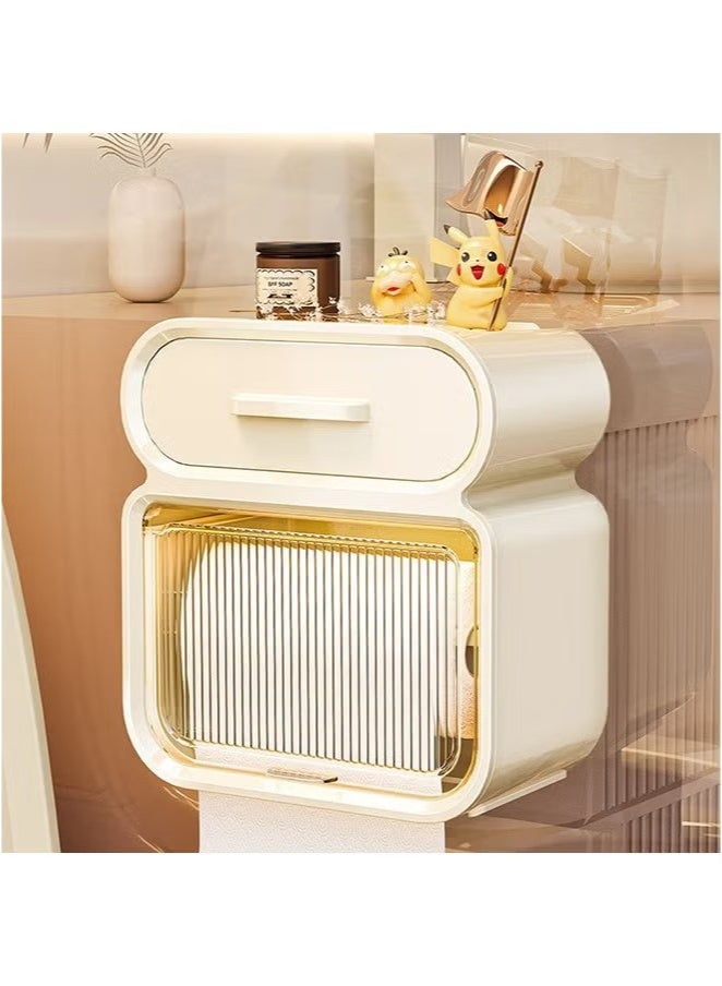 Beauenty Wall Mounted Clear Tissue Box Holder Wall Mounted for Bathrooms Double-deck Large Capacity Plastic Decorative Tissue Box with Drawer for Home Decor Transparent - Image 3
